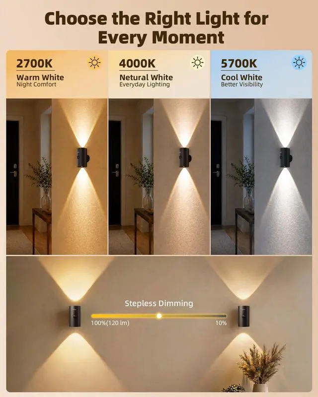 Alt view image 5 of 7 - Motion Sensor Wall Lights with Remote, Rechargeable, Peel and Stick | 3 Color Temps, 12 RGB Colors, Wireless, Magentic, 2 Pack LED Sconces for Hallway, Living Room