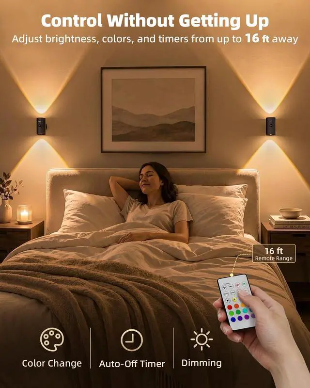 Alt view image 7 of 7 - Motion Sensor Wall Lights with Remote, Rechargeable, Peel and Stick | 3 Color Temps, 12 RGB Colors, Wireless, Magentic, 2 Pack LED Sconces for Hallway, Living Room