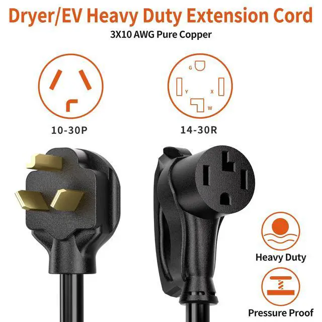 Alt view image 2 of 6 - 1.5FT 4 Prong to 3 Prong Dryer Adapter, NEMA 10-30P to 14-30R | New Clothes Dryer to Old House Receptacle, Dryer Plug Adapter 4 to 3 Prong Outlet, STW 10 AWG, ETL Listed, 30AMP 125V/250V