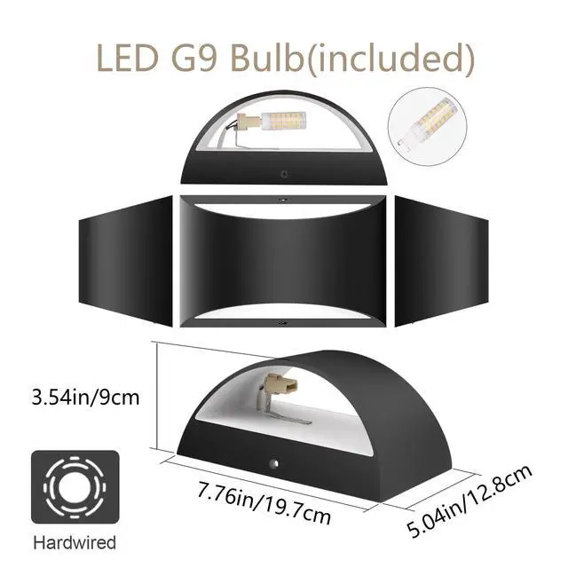 Alt view image 4 of 7 - Black Modern LED Wall Sconce Indoor Wall Lights 1 Pack Hardwired Up and Down Wall Mount Light for Living Room Bedroom Hallway Corridor Conservatory Warm White 3000K(with G9 Bulbs)