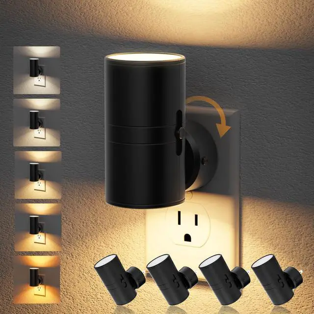 Main image of LED Night Light, Night Lights Plug into Wall, Dusk to Dawn,5 Color | 5 Color Temperatures, Rotating Plug, Dimmable Nightlights, Adjustable Brightness for Bedroom Bathroom Hallway, 4 Pack