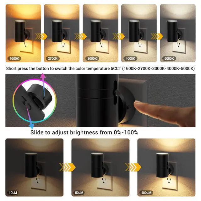 Alt view image 3 of 7 - LED Night Light, Night Lights Plug into Wall, Dusk to Dawn,5 Color | 5 Color Temperatures, Rotating Plug, Dimmable Nightlights, Adjustable Brightness for Bedroom Bathroom Hallway, 4 Pack