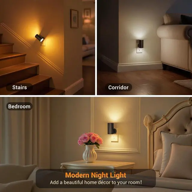 Alt view image 6 of 7 - LED Night Light, Night Lights Plug into Wall, Dusk to Dawn,5 Color | 5 Color Temperatures, Rotating Plug, Dimmable Nightlights, Adjustable Brightness for Bedroom Bathroom Hallway, 4 Pack