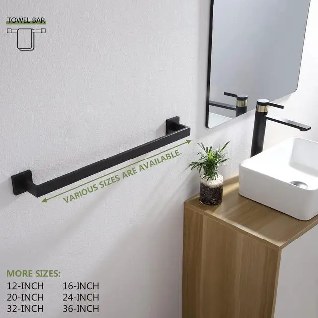 Alt view image 3 of 7 - 24-Inch Single Towel Bar, Bathroom Kitchen Towel Holder, Wall Mounted SUS304 Stainless Steel Towel Rack, Matte Black, B4003BK-L24