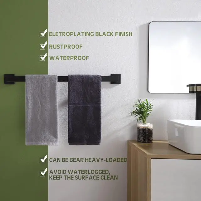 Alt view image 4 of 7 - 24-Inch Single Towel Bar, Bathroom Kitchen Towel Holder, Wall Mounted SUS304 Stainless Steel Towel Rack, Matte Black, B4003BK-L24