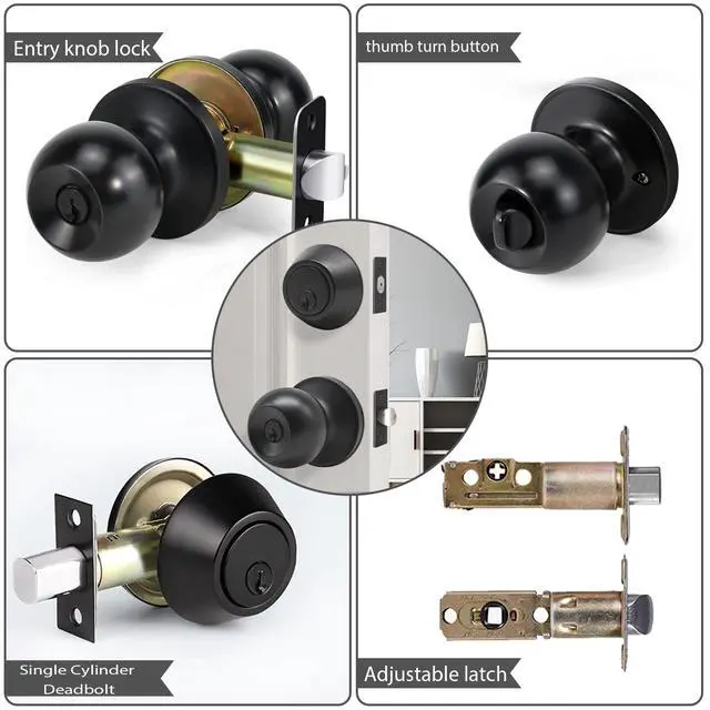 Alt view image 3 of 6 - Front Door Lock Set with Deadbolt, Keyed Alike Exterior Door Handle and Deadbolt Lock for Front, Entry & Garage Doors, Matte Black Finish (1 Pack)