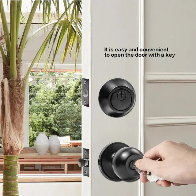 Alt view image 2 of 6 - Front Door Lock Set with Deadbolt, Keyed Alike Exterior Door Handle and Deadbolt Lock for Front, Entry & Garage Doors, Matte Black Finish (1 Pack)