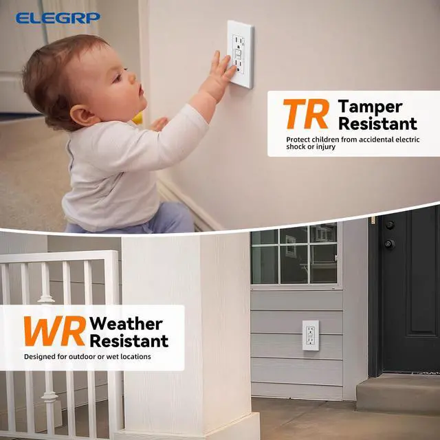 Alt view image 7 of 7 - GFCI Outlet Outdoor, 15 Amp Self-Test GFI Electrical Outlet with Thinner Design, Weather & Tamper Resistant GFCI Receptacle, Ground Fault Receptacle w/Wall Plate, UL Listed, Matte White, 1 Pack