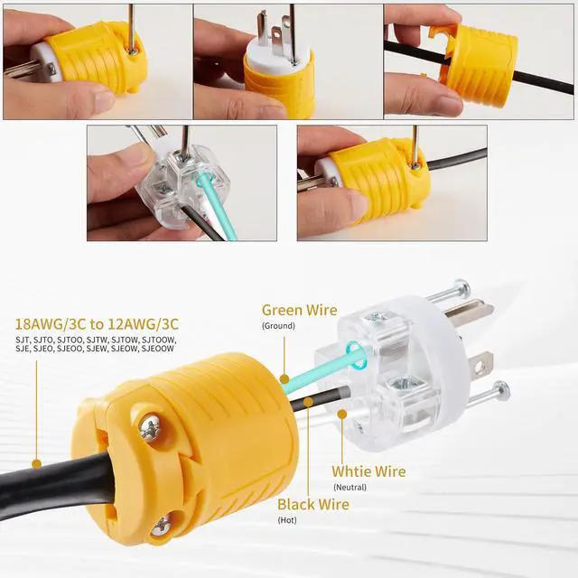Alt view image 5 of 6 - Extension Cord Male Ends 10 Pack, NEMA 5-15P Replacement Plug | ETL Listed, 15 Amp 125 Volt, Heavy Duty, 3 Prong, Industrial Grade, Straight Blade Grounding Type, 2 Pole 3 Wire