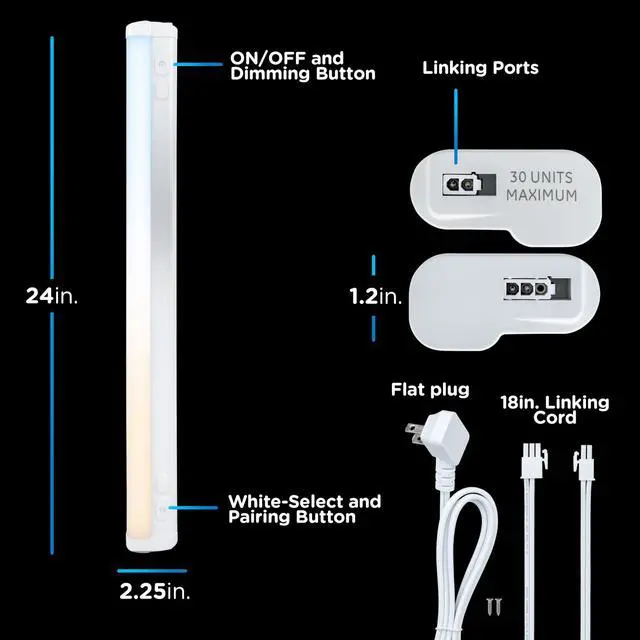 Alt view image 3 of 7 - 24 Inch Plug in Under Cabinet Light with 5 Color Temperatures | Dimmable 1561 Lumens, Soft White to Daylight Lighting, One-Touch Sync Linkable Under Cabinet Lighting for Kitchen, ETL Listed