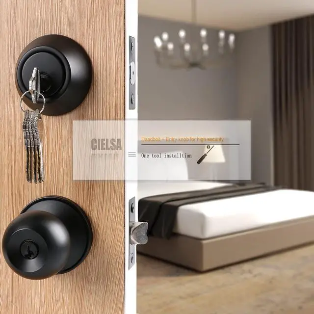 Alt view image 6 of 6 - Front Door Lock Set with Deadbolt, Keyed Alike Exterior Door Handle and Deadbolt Lock for Front, Entry & Garage Doors, Matte Black Finish (1 Pack)