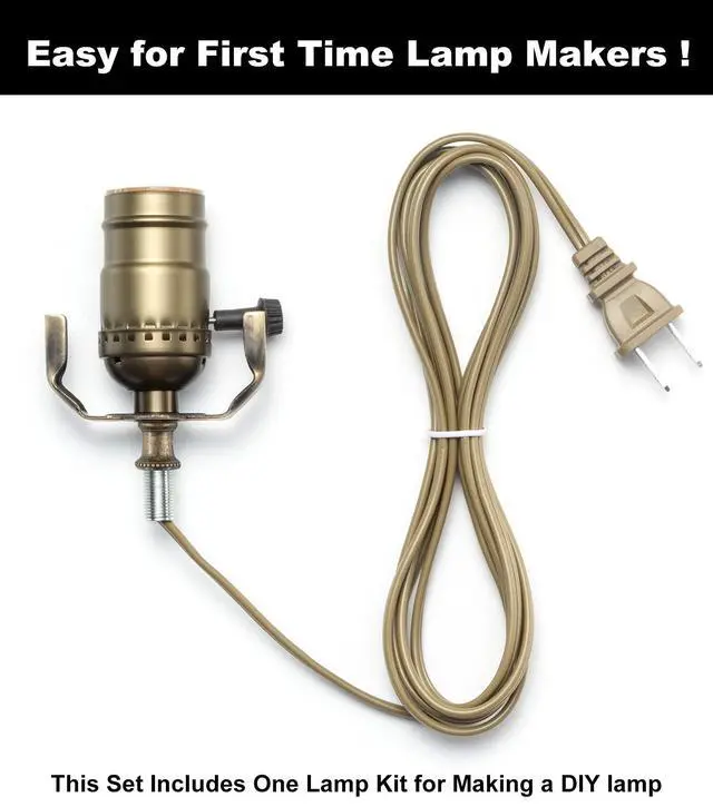 Alt view image 3 of 7 - Lamp Making Kit, Lamp Parts for Repair Replacement or Rewire Table and Floor Lamps, 3 Way Socket 12 Foot Matching Cord and Essential Hardware, DIY Lamp Kits for Do It Yourself (Antique Brass)