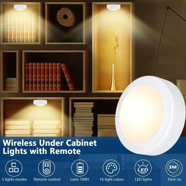 Alt view image 2 of 7 - 12 Pack LED Puck Lights Remote Control 16 Color Changeable Under Cabinet Lights, Battery Operated Lights Night Light with Dimmer & Timmer for Closet Bedroom Kitchen, White