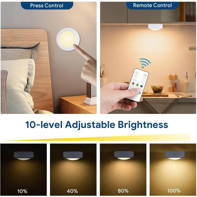 Alt view image 3 of 7 - 12 Pack LED Puck Lights Remote Control 16 Color Changeable Under Cabinet Lights, Battery Operated Lights Night Light with Dimmer & Timmer for Closet Bedroom Kitchen, White