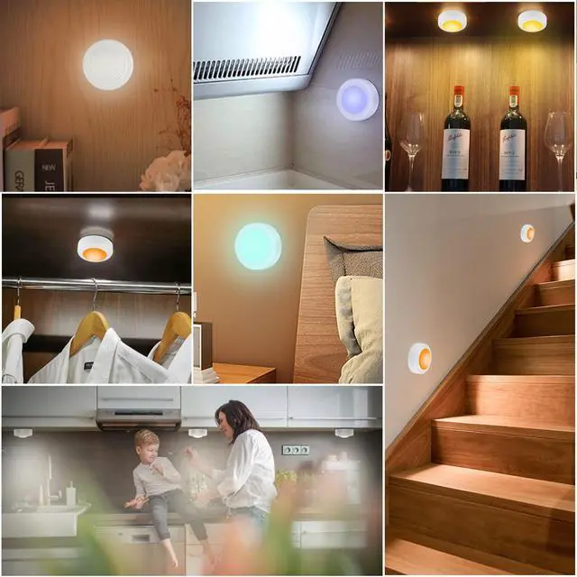 Alt view image 4 of 7 - 12 Pack LED Puck Lights Remote Control 16 Color Changeable Under Cabinet Lights, Battery Operated Lights Night Light with Dimmer & Timmer for Closet Bedroom Kitchen, White