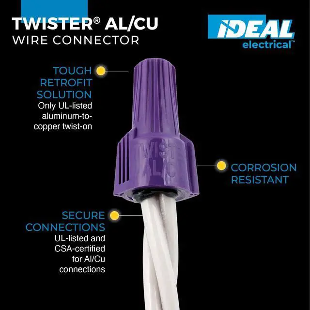 Alt view image 2 of 7 - Ideal Electrical Twister Al/Cu (30-1765S) Purple Wire Connector, Bag of 10 Aluminum-to-Copper Twist-On Wire Nuts with Antioxidant Filler