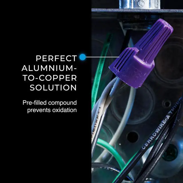 Alt view image 3 of 7 - Ideal Electrical Twister Al/Cu (30-1765S) Purple Wire Connector, Bag of 10 Aluminum-to-Copper Twist-On Wire Nuts with Antioxidant Filler