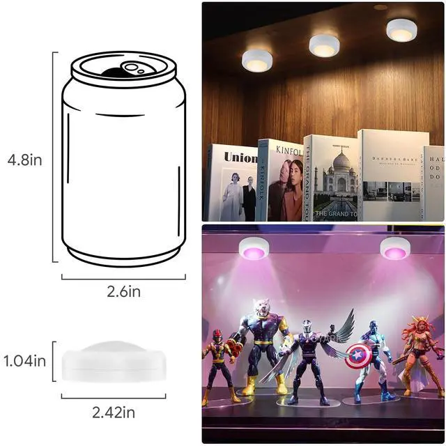 Alt view image 6 of 7 - 12 Pack LED Puck Lights Remote Control 16 Color Changeable Under Cabinet Lights, Battery Operated Lights Night Light with Dimmer & Timmer for Closet Bedroom Kitchen, White