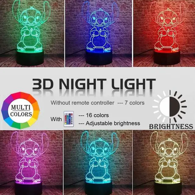 Alt view image 2 of 6 - 3D Illusion Night Light, 16 Color Night Light - 3D LED Intelligent Remote Control Lamp for Children's Room Decoration and Children's Gifts