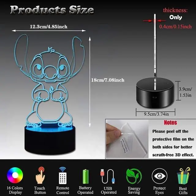 Alt view image 3 of 6 - 3D Illusion Night Light, 16 Color Night Light - 3D LED Intelligent Remote Control Lamp for Children's Room Decoration and Children's Gifts