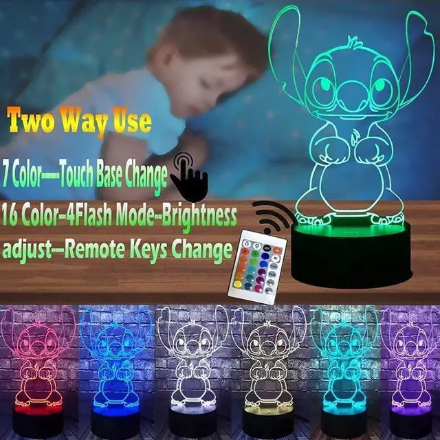 Alt view image 4 of 6 - 3D Illusion Night Light, 16 Color Night Light - 3D LED Intelligent Remote Control Lamp for Children's Room Decoration and Children's Gifts