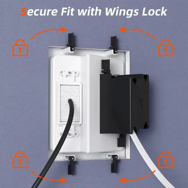Alt view image 7 of 7 - in Wall Cable Management Kit,TV Cable Hider Wall Kit with Brush Wall Plate and 9.8FT Cord,2 AC Outlets,Recessed Outlet Box for Wall Mount TV Home Theater Setups Cords Organizer