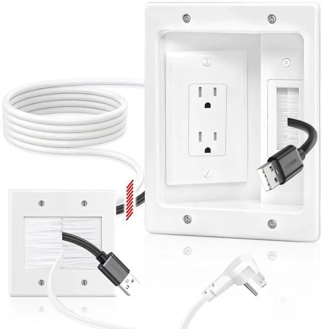 Main image of in Wall Cable Management Kit with Recessed Tv Outlet Box-Two-Hole Socket, 9ft Cord,Tv Cable Hider Wall Kit Hider Box Fits All Plugs, Easy, Safe Cable Management