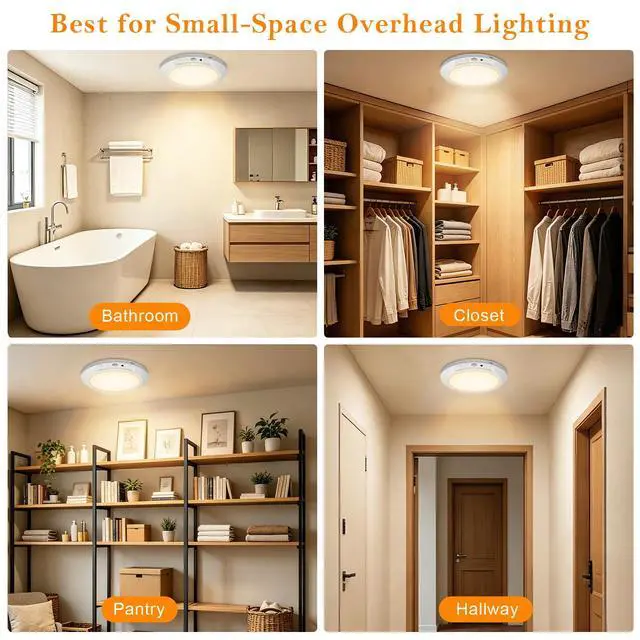 Alt view image 6 of 7 - Motion Sensor Ceiling Light Battery Operated with Remote, 2 Pack Wireless Rechargeable Ceiling Lights Indoor, 3CCT Dimmable Closet Night Light for Shower Stairs Shed Hallway Porch RV and Tent