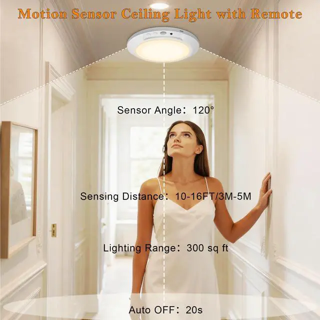 Alt view image 7 of 7 - Motion Sensor Ceiling Light Battery Operated with Remote, 2 Pack Wireless Rechargeable Ceiling Lights Indoor, 3CCT Dimmable Closet Night Light for Shower Stairs Shed Hallway Porch RV and Tent