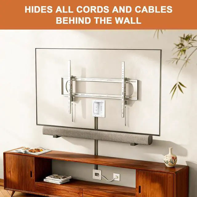 Alt view image 3 of 7 - in Wall Cable Management Kit with Recessed Tv Outlet Box-Two-Hole Socket, 9ft Cord,Tv Cable Hider Wall Kit Hider Box Fits All Plugs, Easy, Safe Cable Management