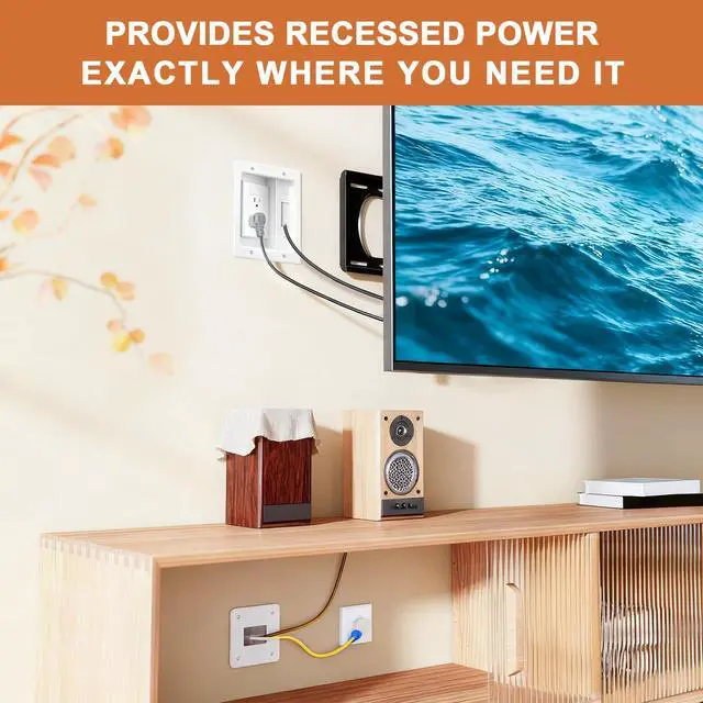Alt view image 4 of 7 - in Wall Cable Management Kit with Recessed Tv Outlet Box-Two-Hole Socket, 9ft Cord,Tv Cable Hider Wall Kit Hider Box Fits All Plugs, Easy, Safe Cable Management