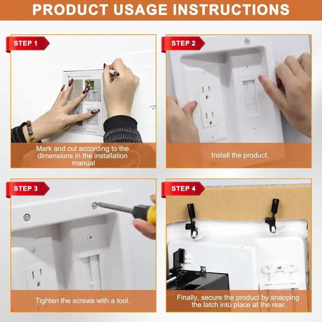 Alt view image 6 of 7 - in Wall Cable Management Kit with Recessed Tv Outlet Box-Two-Hole Socket, 9ft Cord,Tv Cable Hider Wall Kit Hider Box Fits All Plugs, Easy, Safe Cable Management
