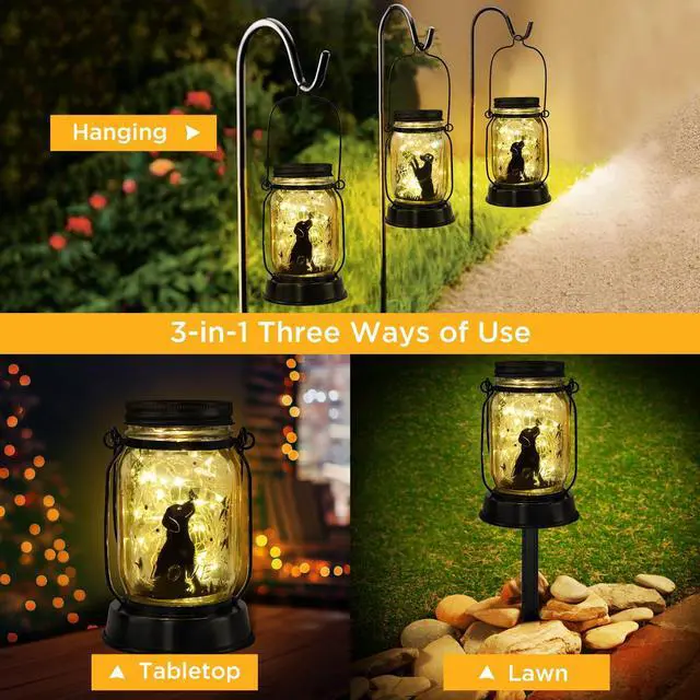 Alt view image 2 of 7 - Dog Lover Gifts for Women/Mom/Grandma/Sister, Dog Butterfly Solar Lights Outdoor Hanging Dog Solar Lanterns Outdoor Fairy Lights, Puppy Decor for Yard Lawn Garden Patio Torch Birthday Gift