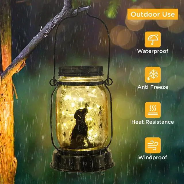 Alt view image 3 of 7 - Dog Lover Gifts for Women/Mom/Grandma/Sister, Dog Butterfly Solar Lights Outdoor Hanging Dog Solar Lanterns Outdoor Fairy Lights, Puppy Decor for Yard Lawn Garden Patio Torch Birthday Gift