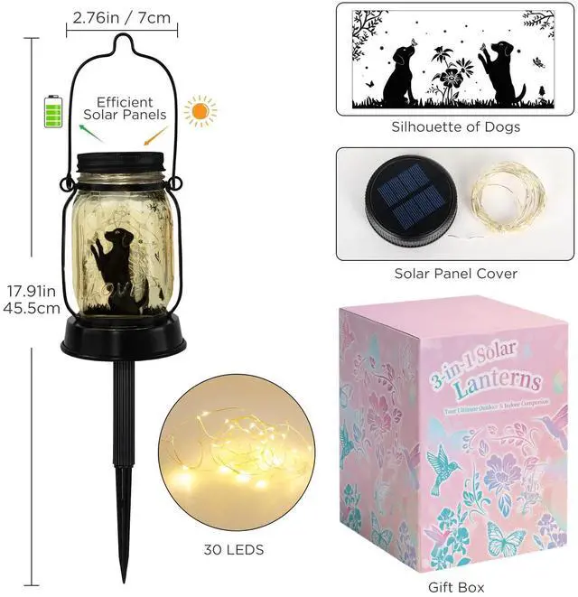 Alt view image 4 of 7 - Dog Lover Gifts for Women/Mom/Grandma/Sister, Dog Butterfly Solar Lights Outdoor Hanging Dog Solar Lanterns Outdoor Fairy Lights, Puppy Decor for Yard Lawn Garden Patio Torch Birthday Gift
