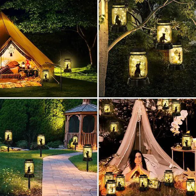 Alt view image 5 of 7 - Dog Lover Gifts for Women/Mom/Grandma/Sister, Dog Butterfly Solar Lights Outdoor Hanging Dog Solar Lanterns Outdoor Fairy Lights, Puppy Decor for Yard Lawn Garden Patio Torch Birthday Gift