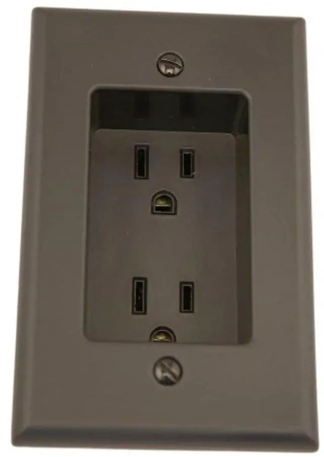 Main image of 15 Amp 1-Gang Recessed Duplex Receptacle, Residential Grade, with Screws Mounted to Housing, 689-E, Black
