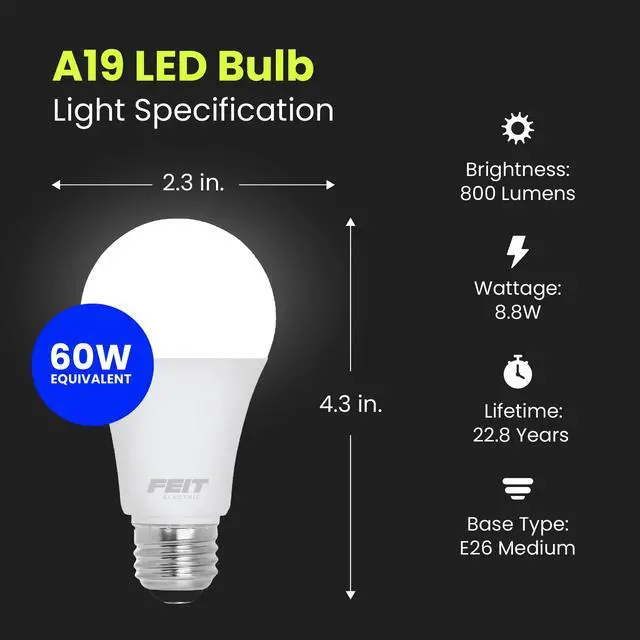 Alt view image 3 of 7 - A19 LED Light Bulbs, 60W Eq, Dimmable, Soft White 8 Pack