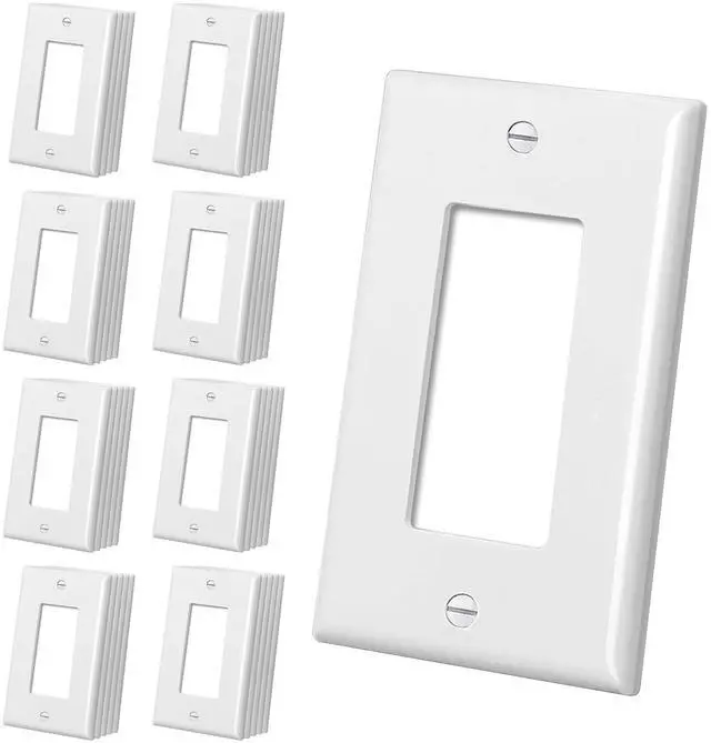 Main image of CML Mid-Size Decorator Wall Plates, 40 Pack Electrical Outlet Receptacle Covers, 1-Gang Switch Plates, Midway Size 3.18 x 5, Impact Resistant, Gloss Finish, White
