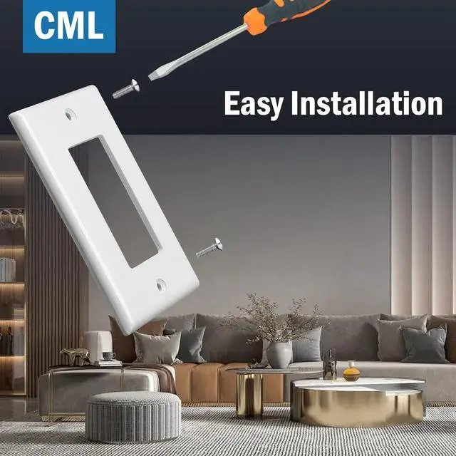 Alt view image 5 of 7 - CML Mid-Size Decorator Wall Plates, 40 Pack Electrical Outlet Receptacle Covers, 1-Gang Switch Plates, Midway Size 3.18 x 5, Impact Resistant, Gloss Finish, White