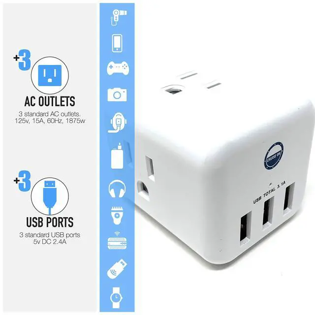 Alt view image 4 of 7 - Cruise Approved Power Strip Non Surge Protector for Cruise Ship Multi Plug, 6 Outlets, 3 USB & 3 AC Outlet for Carnival, Celebrity, Princess, Norwegian & Major Lines in 2026 & 2027