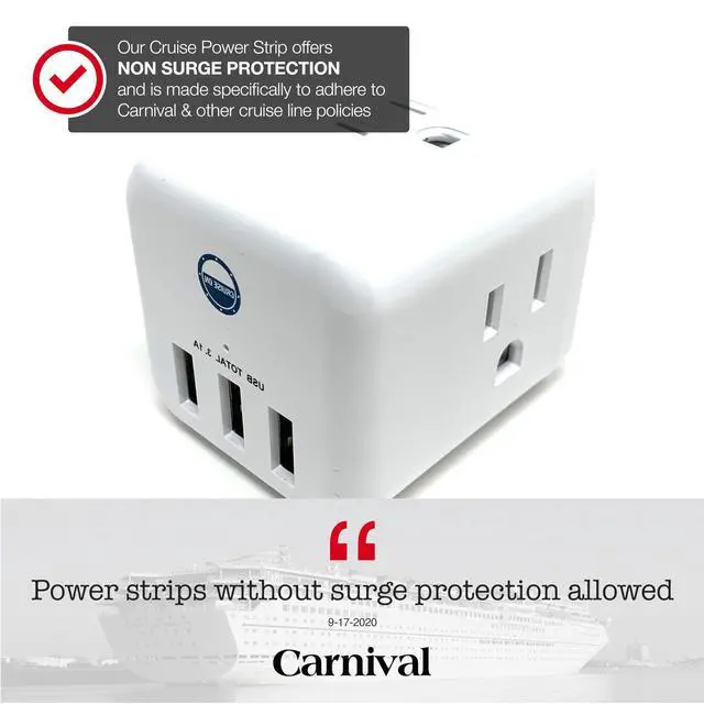 Alt view image 7 of 7 - Cruise Approved Power Strip Non Surge Protector for Cruise Ship Multi Plug, 6 Outlets, 3 USB & 3 AC Outlet for Carnival, Celebrity, Princess, Norwegian & Major Lines in 2026 & 2027