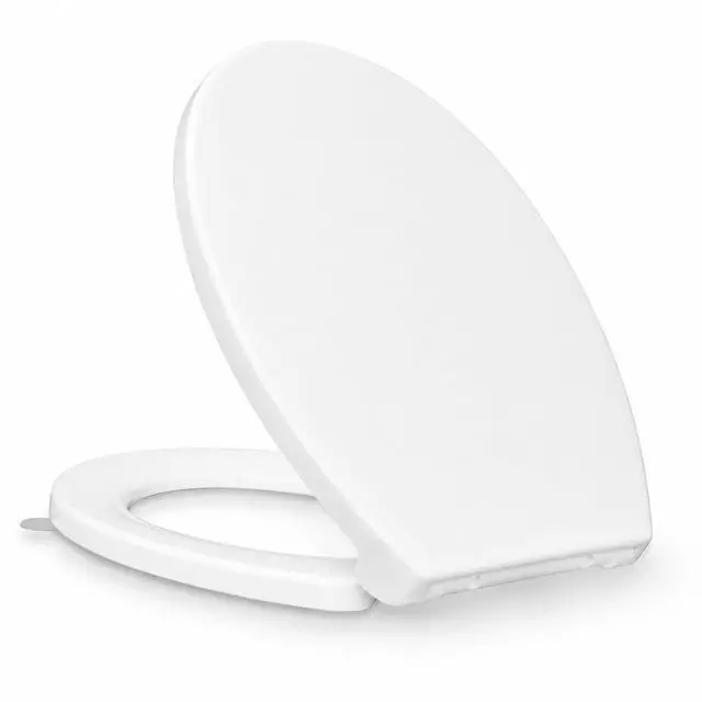 Main image of Elongated Toilet Seat, 18.5 Inch, White | Soft Close Toilet Seat with No-Touch Handle, Quick Release for Easy Cleaning, Non-Slip Bumpers, Durable PP