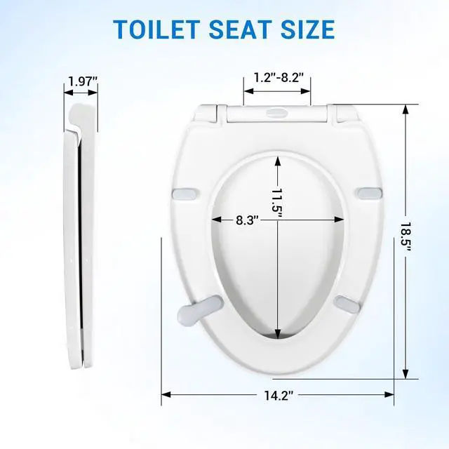 Alt view image 2 of 7 - Elongated Toilet Seat, 18.5 Inch, White | Soft Close Toilet Seat with No-Touch Handle, Quick Release for Easy Cleaning, Non-Slip Bumpers, Durable PP