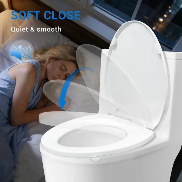 Alt view image 4 of 7 - Elongated Toilet Seat, 18.5 Inch, White | Soft Close Toilet Seat with No-Touch Handle, Quick Release for Easy Cleaning, Non-Slip Bumpers, Durable PP