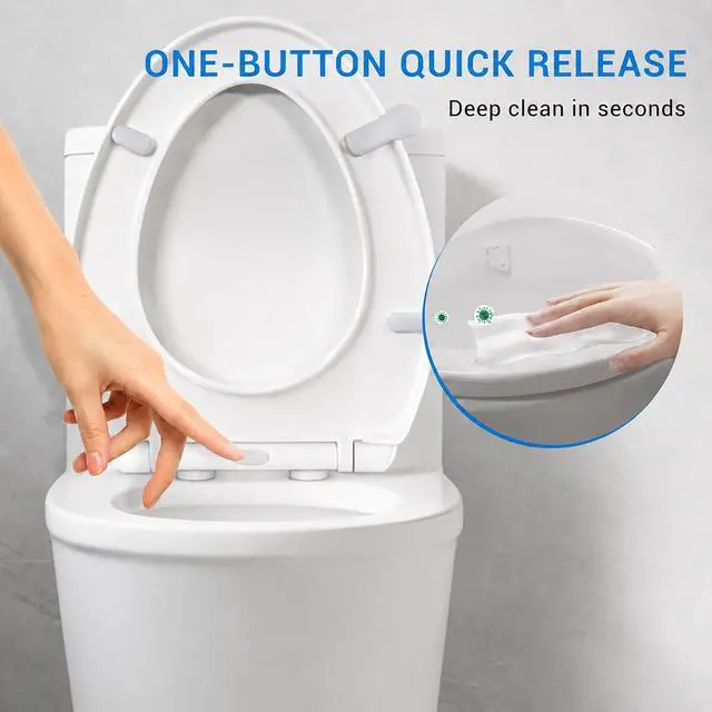 Alt view image 6 of 7 - Elongated Toilet Seat, 18.5 Inch, White | Soft Close Toilet Seat with No-Touch Handle, Quick Release for Easy Cleaning, Non-Slip Bumpers, Durable PP