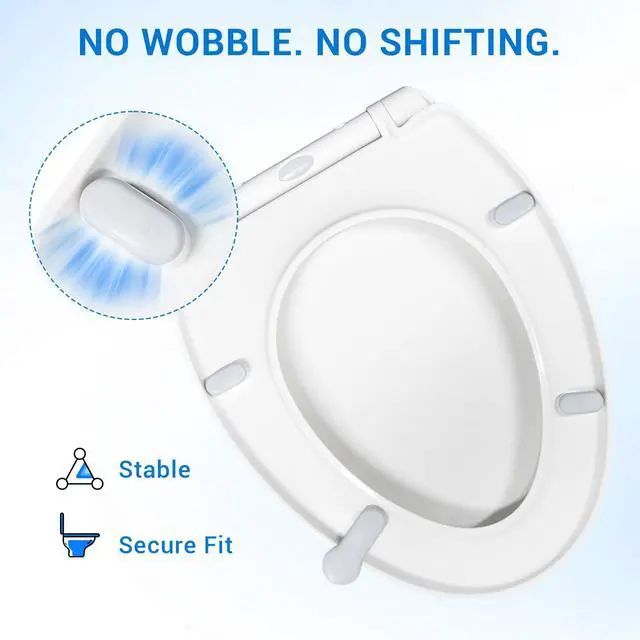 Alt view image 7 of 7 - Elongated Toilet Seat, 18.5 Inch, White | Soft Close Toilet Seat with No-Touch Handle, Quick Release for Easy Cleaning, Non-Slip Bumpers, Durable PP