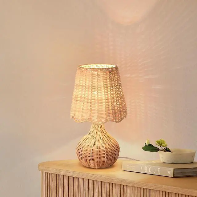 Main image of Rattan Small Bedside Table Lamp for Bedroom, Boho Mini Table Lamps for Nightstand, Farmhouse Small Table Lamps for Small Spaces for Kitchen Counter, Bookshelf, Bedroom, Kids Dorm