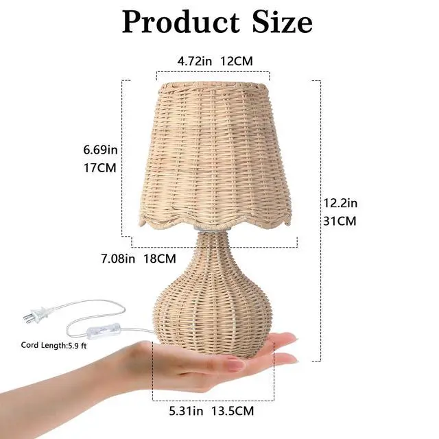 Alt view image 2 of 7 - Rattan Small Bedside Table Lamp for Bedroom, Boho Mini Table Lamps for Nightstand, Farmhouse Small Table Lamps for Small Spaces for Kitchen Counter, Bookshelf, Bedroom, Kids Dorm