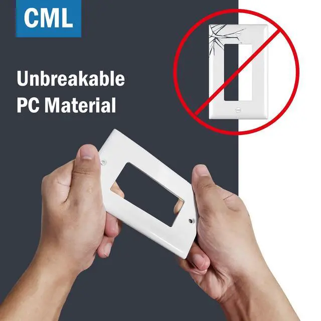 Alt view image 4 of 7 - CML Mid-Size Decorator Wall Plates, 40 Pack Electrical Outlet Receptacle Covers, 1-Gang Switch Plates, Midway Size 3.18 x 5, Impact Resistant, Gloss Finish, White